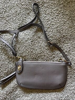 Joy Susan Pebbled Crossbody Wristlet in Dark Gray